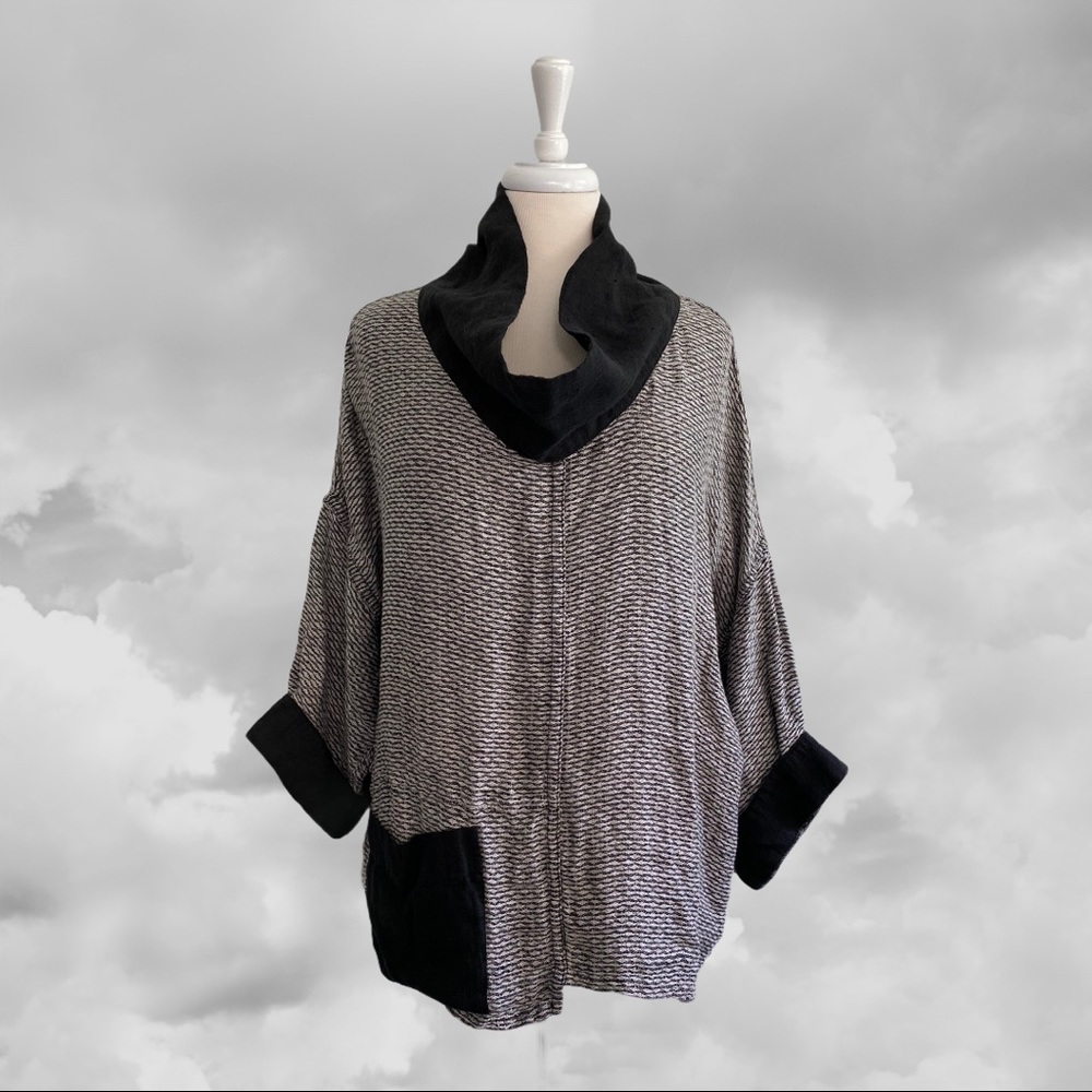 Flax Oversized Tan Black Lagenlook Tunic S NWT